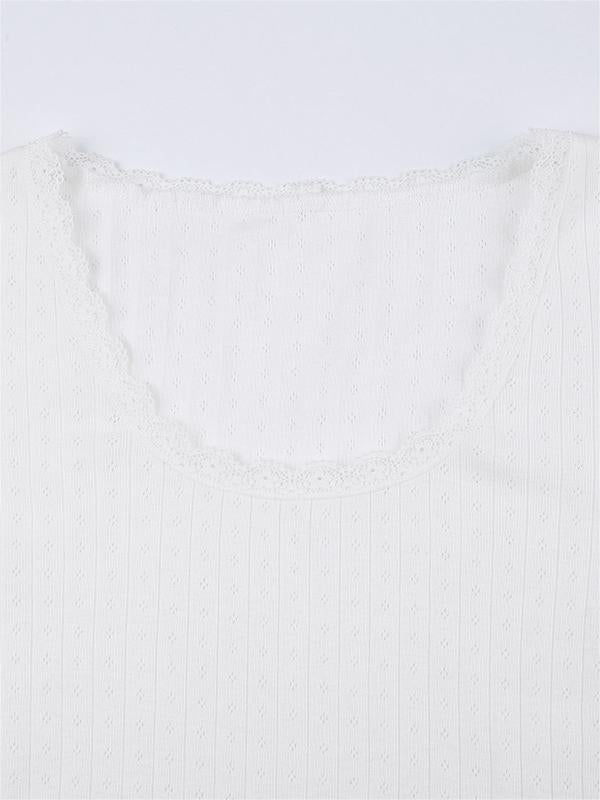 LONG SLEEVE LACE-TRIMMED TOP WITH FEMININE TOUCH FOR CASUAL STREET STYLE