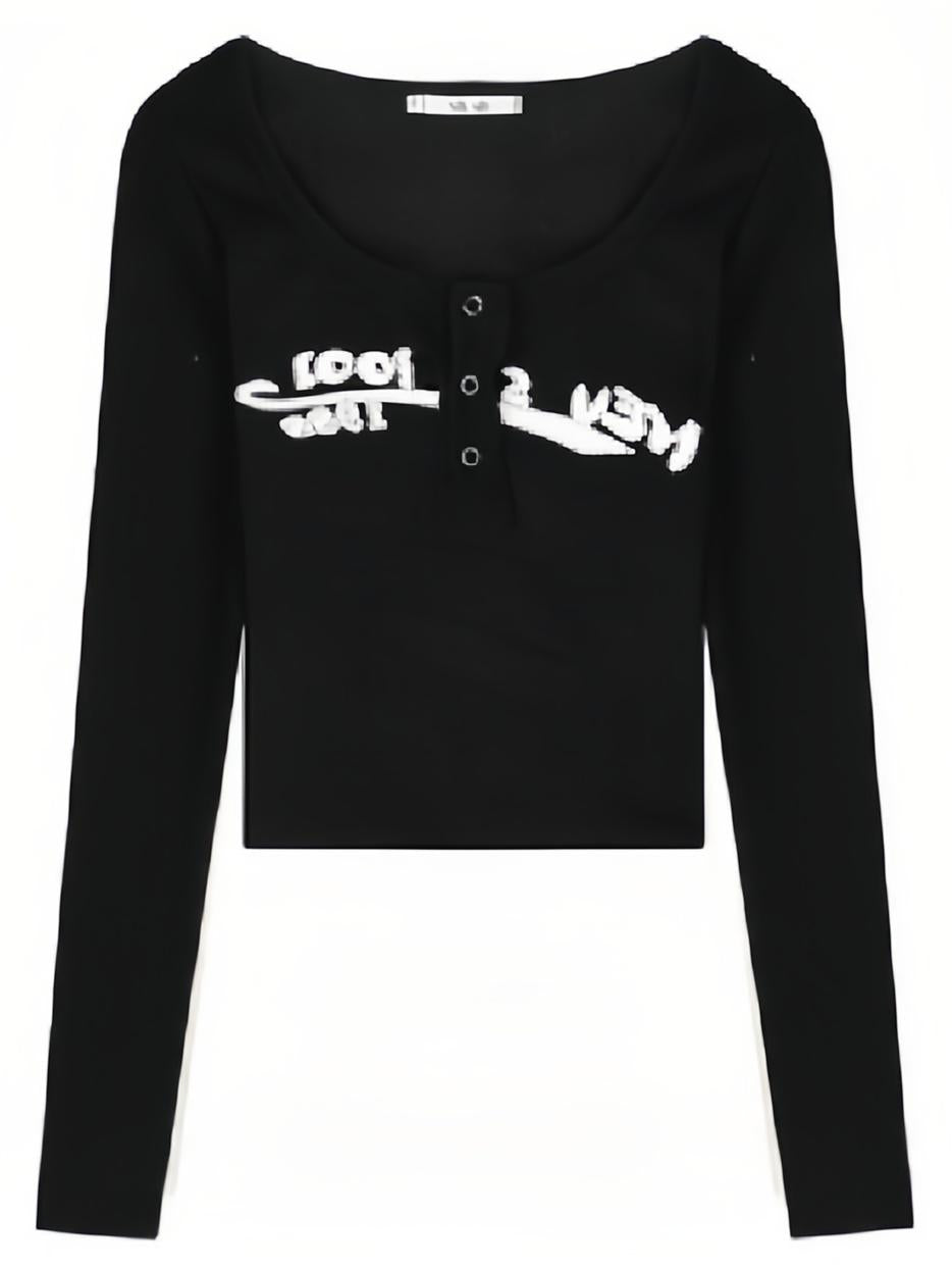 LONG SLEEVE TOP WITH BUTTONS IN BLACK - LONG SLEEVE TOPS