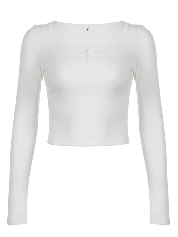 LONG SLEEVE TOP WITH CLASSIC V-NECK AND FLATTERING FIT