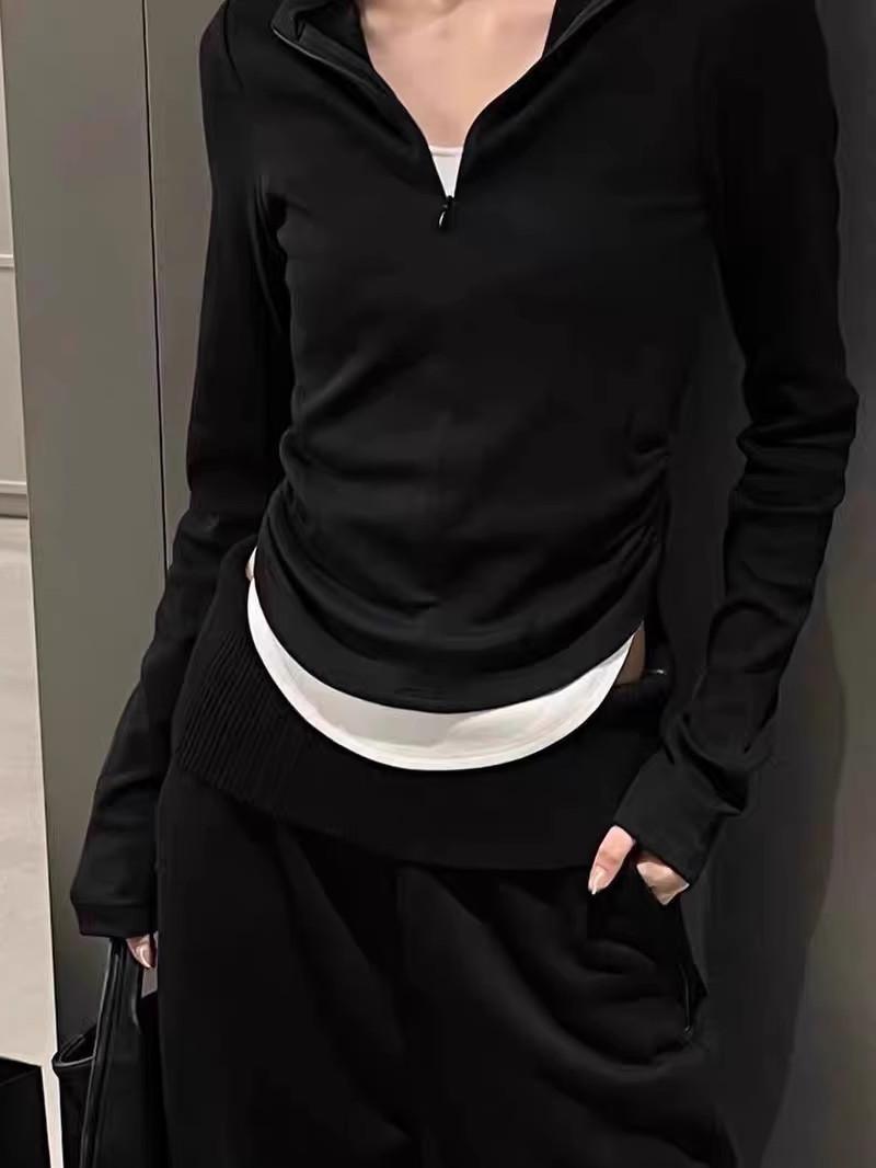 LONG-SLEEVED COLLARED SHIRT AND BAGGY JEANS CLEVER FAKE TWO-PIECE