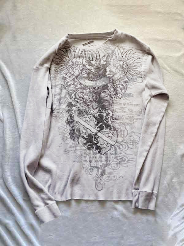 LONG-SLEEVED GRAPHIC THERMAL SHIRT WITH VINTAGE PRINT LOOSE FIT