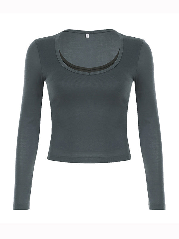 LONG-SLEEVED SHIRT DARK TEAL CLASSIC GRAY SIMPLE