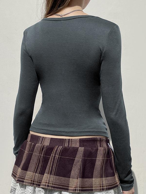 LONG-SLEEVED SHIRT DARK TEAL CLASSIC GRAY SIMPLE