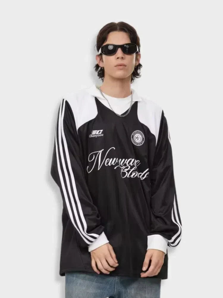 LONG-SLEEVED SHIRT WAVE FOOTBALL BLACK AND WHITE DESIGN