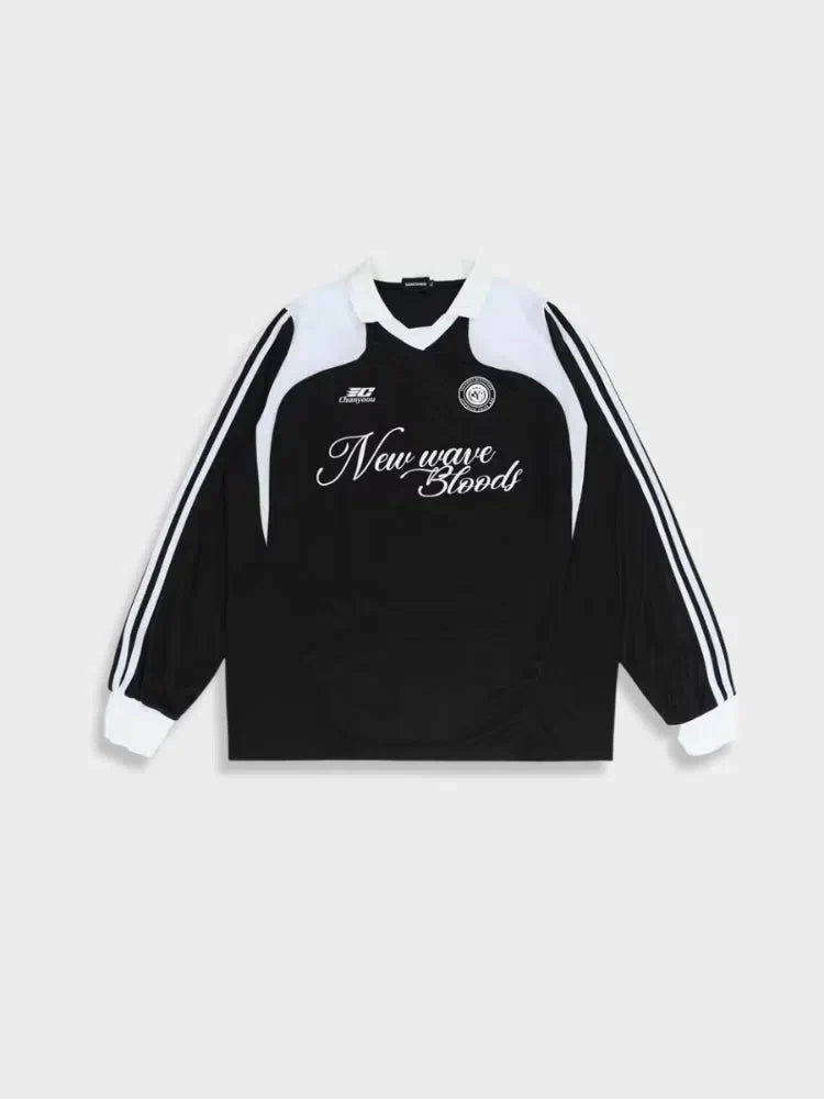 LONG-SLEEVED SHIRT WAVE FOOTBALL BLACK AND WHITE DESIGN