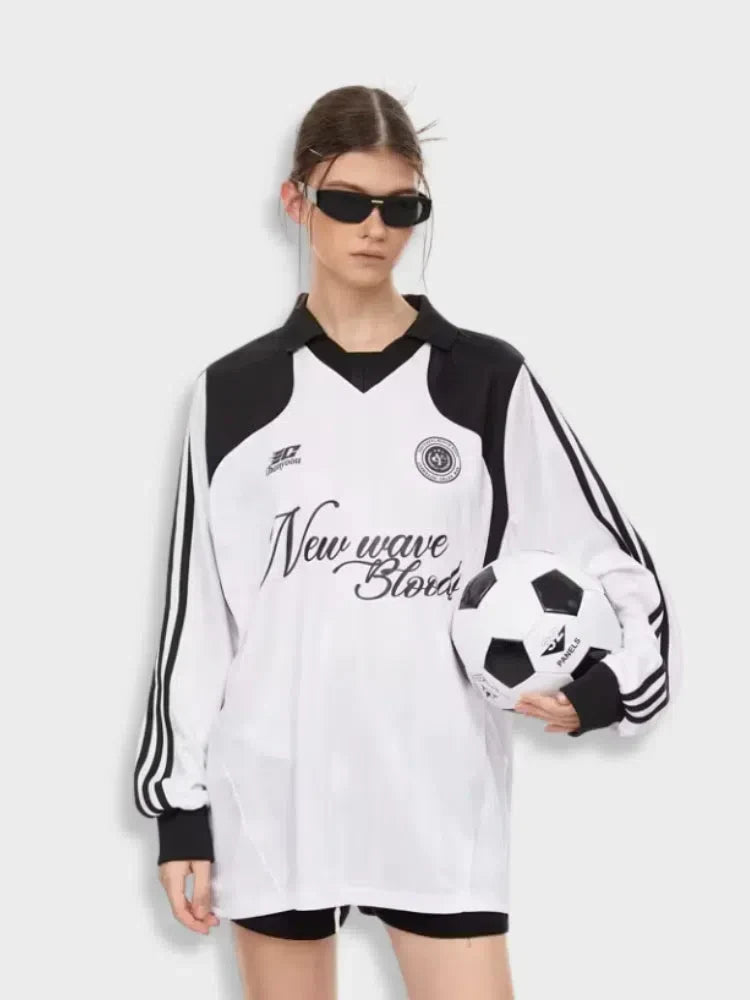 LONG-SLEEVED SHIRT WAVE FOOTBALL BLACK AND WHITE DESIGN