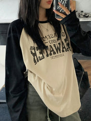 LONG-SLEEVED SHIRT WITH LETTER PRINT CASUAL VINTAGE PREPPY STYLE