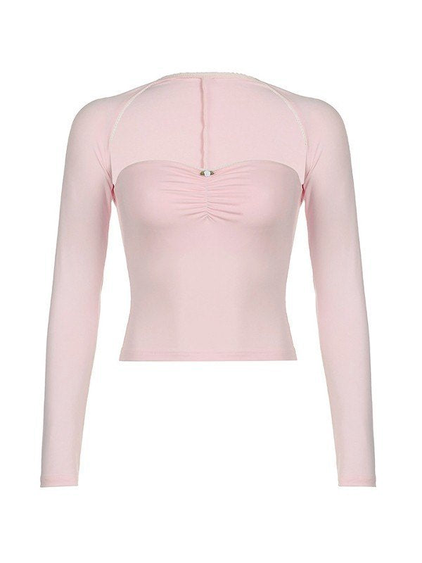 LONG-SLEEVED TOP WITH RIBBON ACCENTS - TRENDY Y2K FASHION