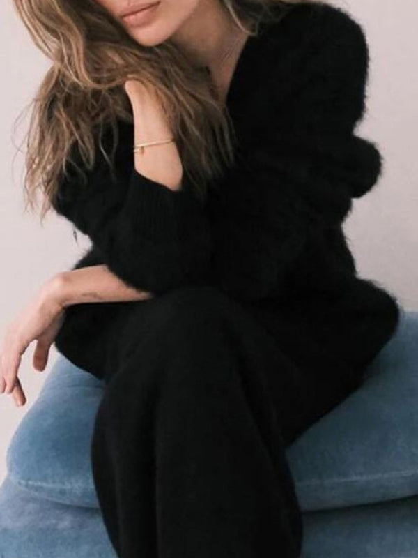 LOOSE FIT GRAY FUZZY SWEATER CARDIGAN WITH IMITATION MINK TEXTURE