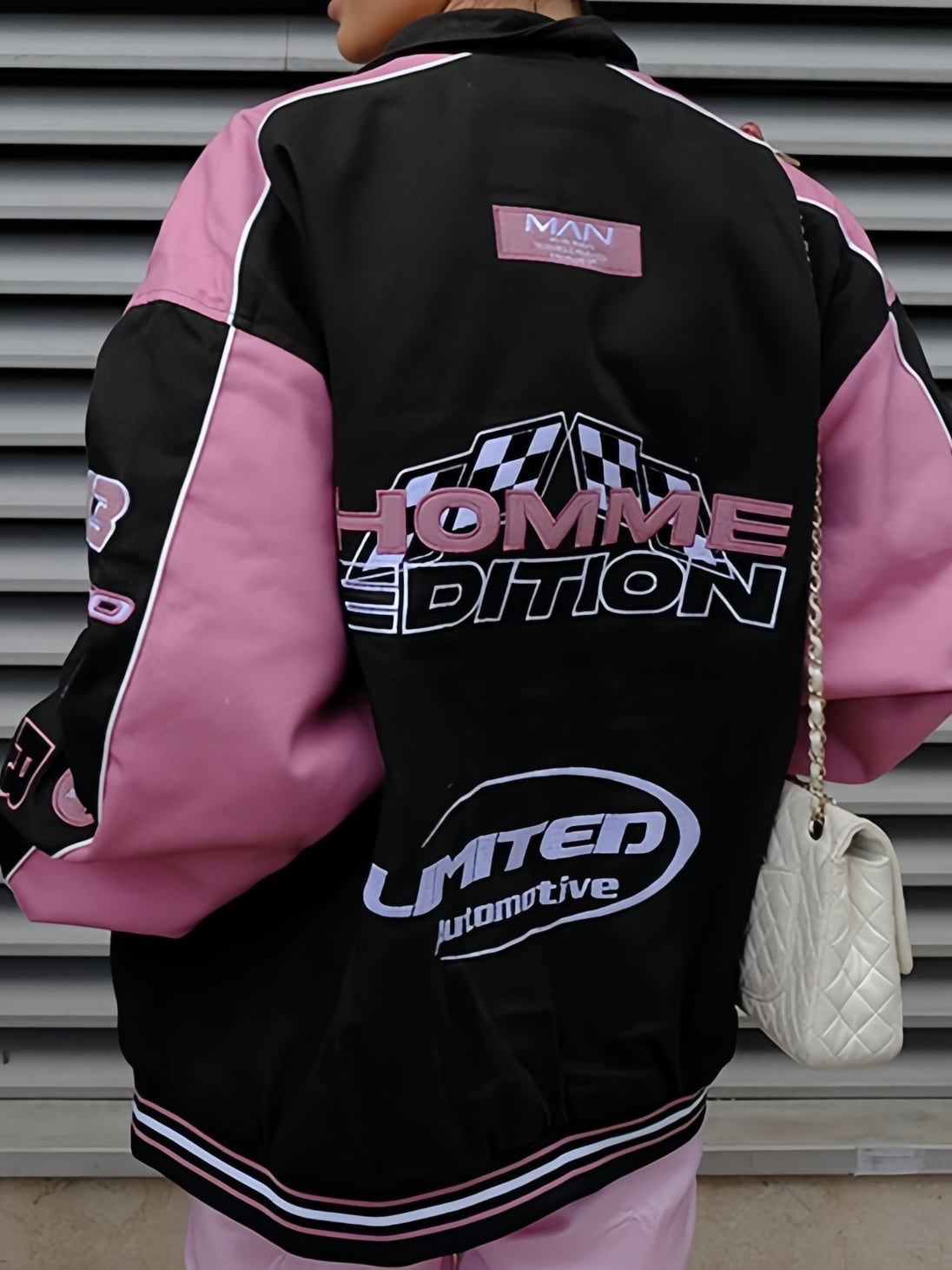 LOOSE FIT RACING JACKET IN PINK AND BLACK WITH LONG SLEEVES