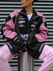 LOOSE FIT RACING JACKET IN PINK AND BLACK WITH LONG SLEEVES