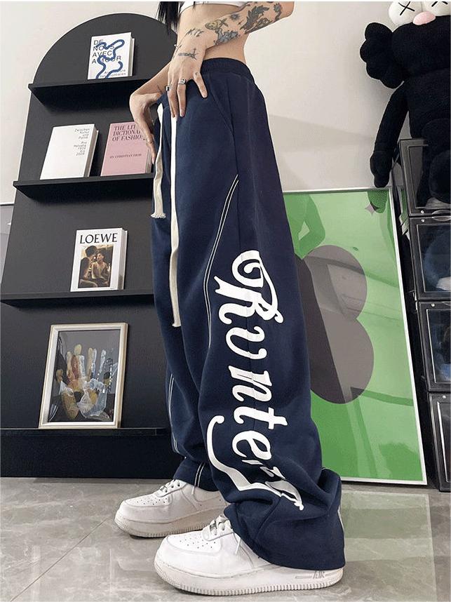 LOOSE FIT RED SWEATPANTS WITH WHITE LETTERING Y2K STYLE