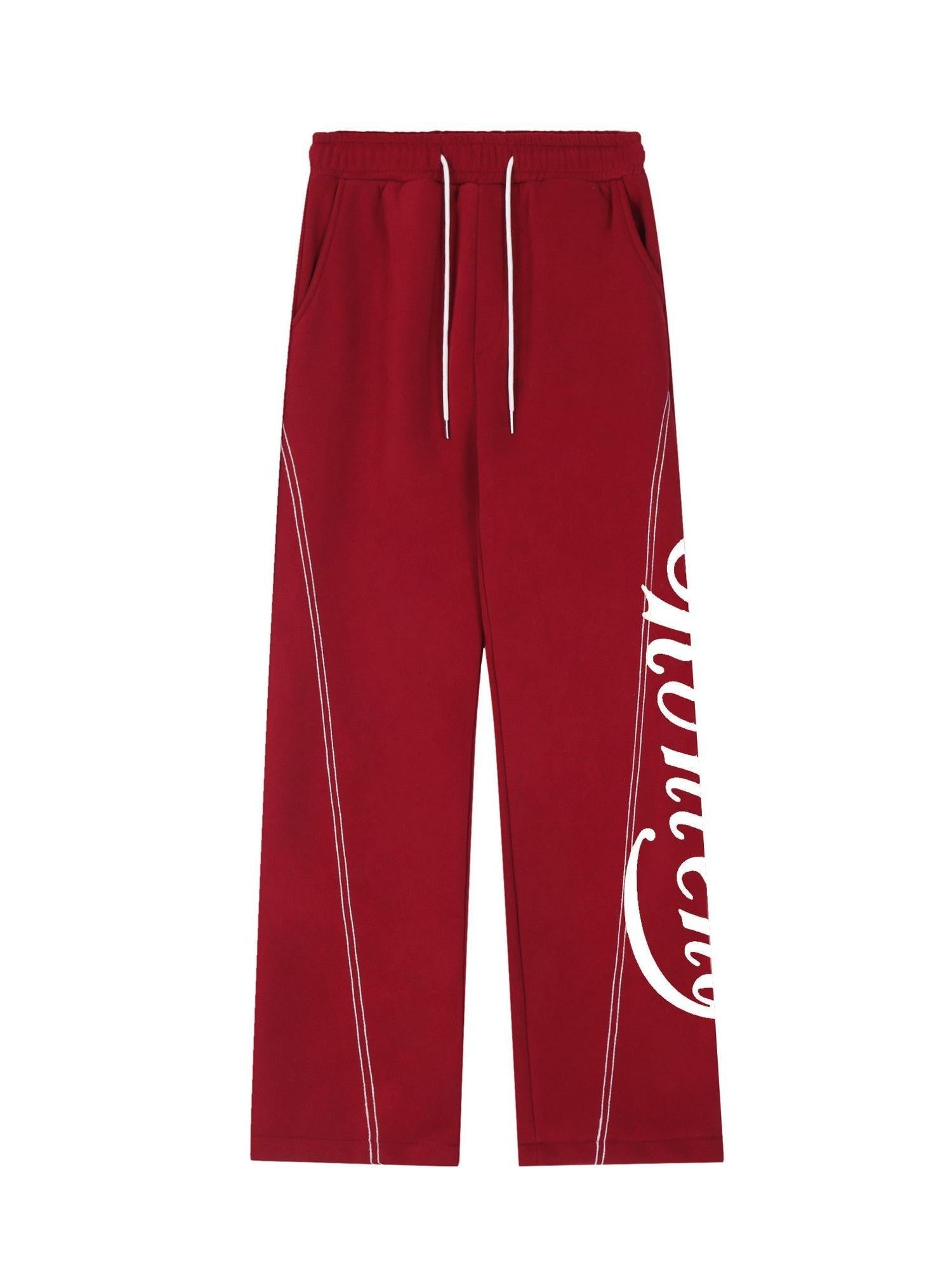 LOOSE FIT RED SWEATPANTS WITH WHITE LETTERING Y2K STYLE