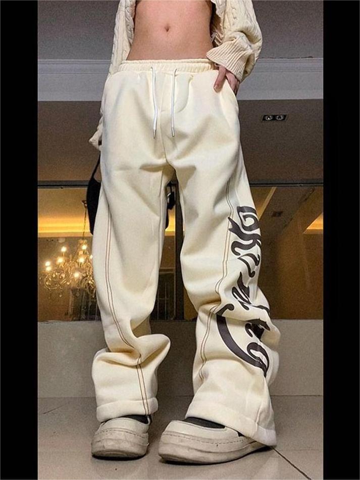 LOOSE FIT RED SWEATPANTS WITH WHITE LETTERING Y2K STYLE