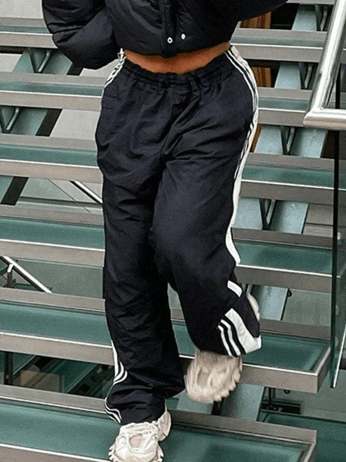 LOOSE FIT STRIPE PANTS BLACK WITH WHITE STRIPES
