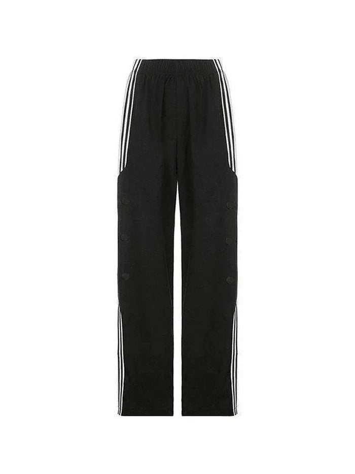LOOSE FIT STRIPE PANTS BLACK WITH WHITE STRIPES