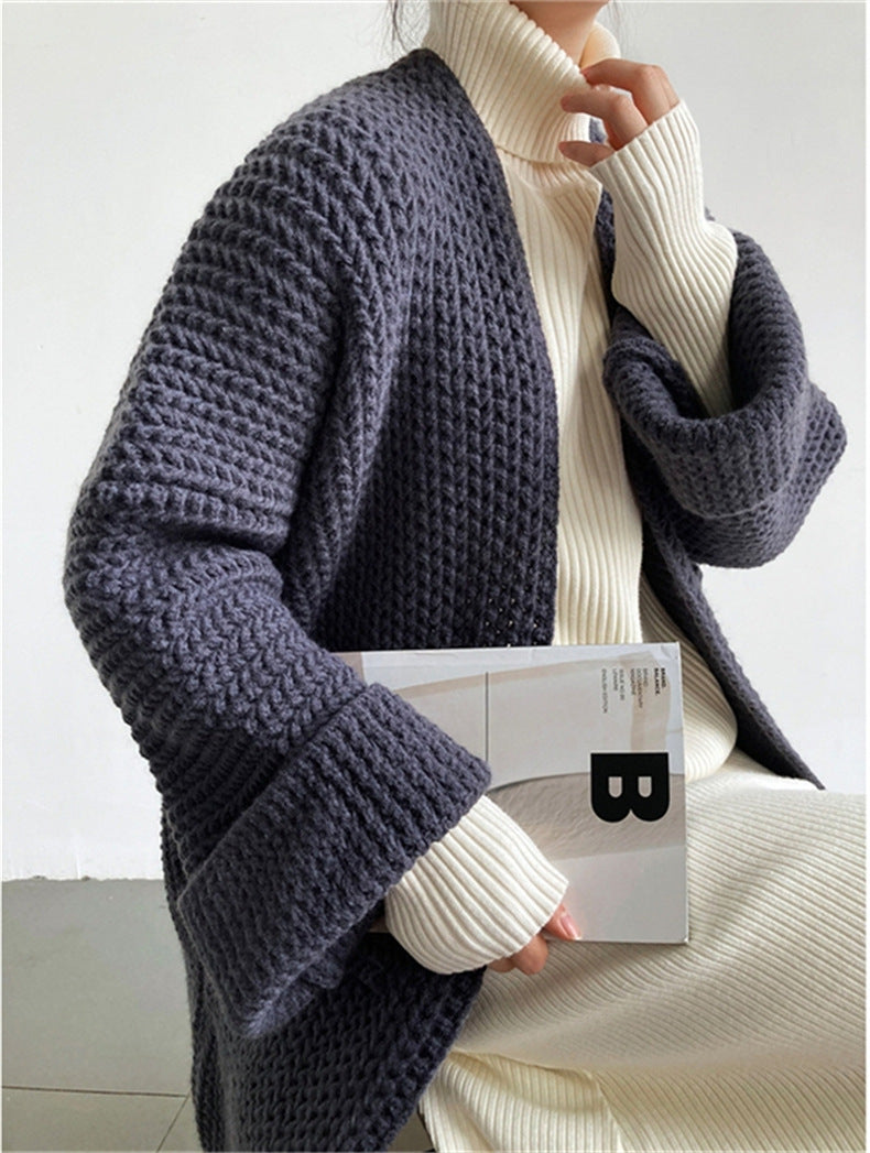 LOOSE FIT V-NECK CARDIGAN - LONG PINK KNIT CARDIGAN
