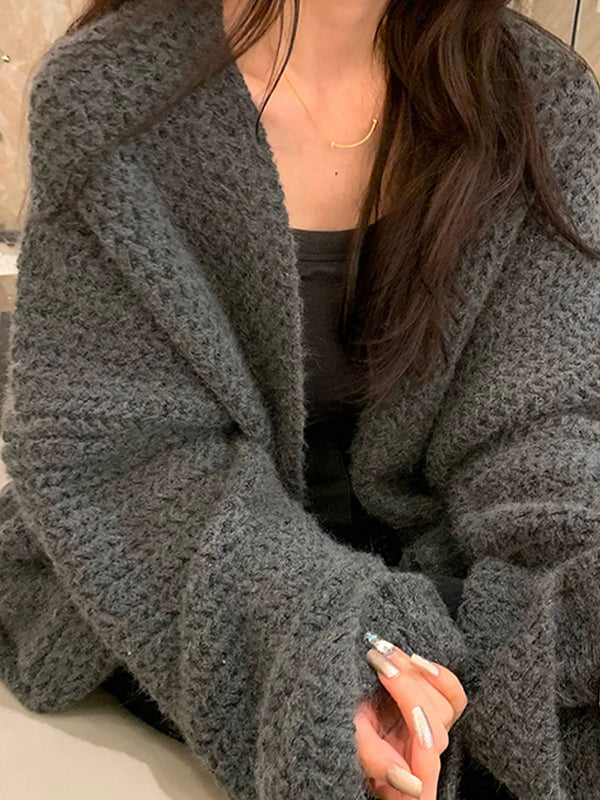 LOOSE FIT V-NECK CARDIGAN - LONG PINK KNIT CARDIGAN