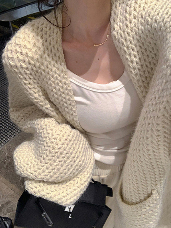 LOOSE FIT V-NECK CARDIGAN - LONG PINK KNIT CARDIGAN