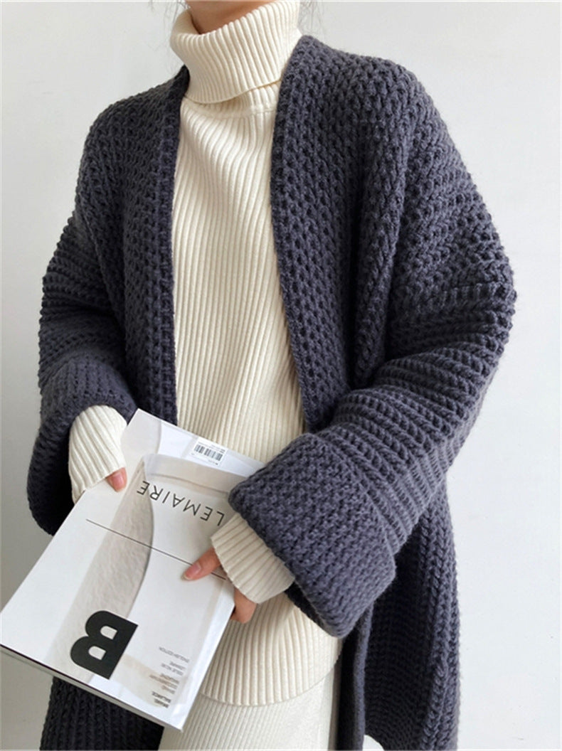 LOOSE FIT V-NECK CARDIGAN - LONG PINK KNIT CARDIGAN