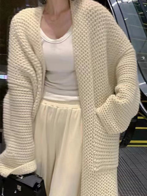 LOOSE FIT V-NECK CARDIGAN - LONG PINK KNIT CARDIGAN