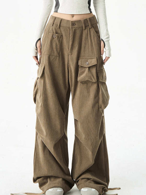 LOOSE FIT VINTAGE BROWN CORDUROY CARGO PANTS