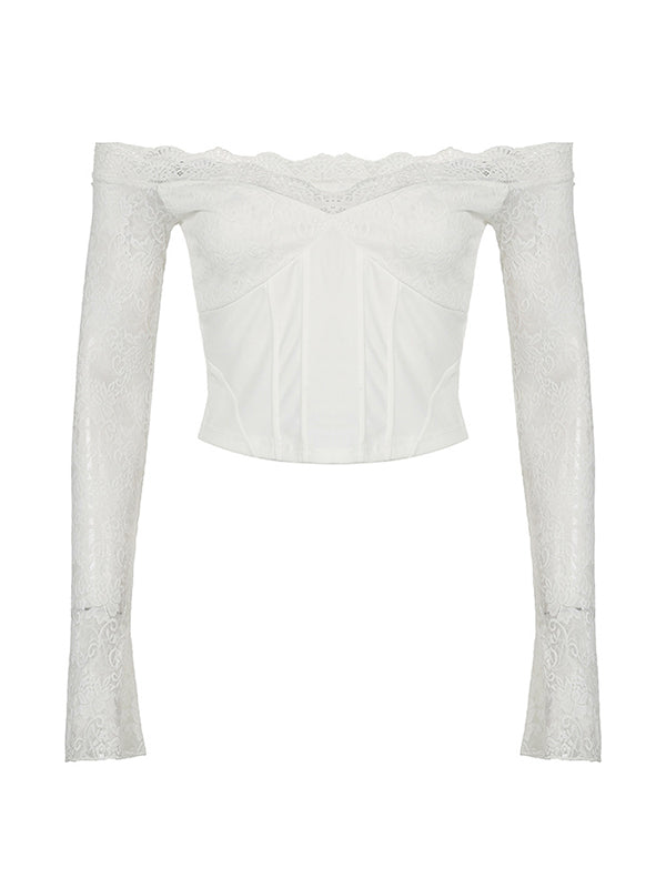 LOOSE FIT VINTAGE WHITE LACE-TRIMMED CORSET TOP