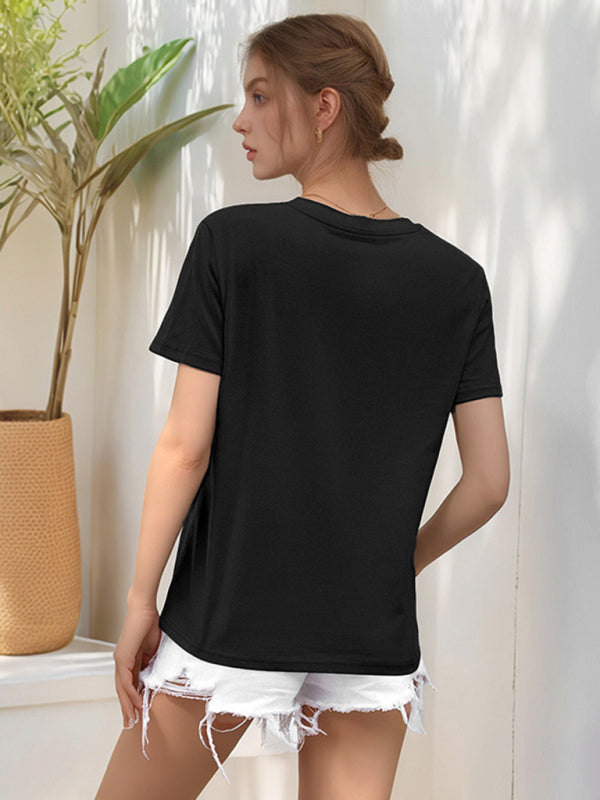 Loose round neck cute dog cartoon print T-shirt