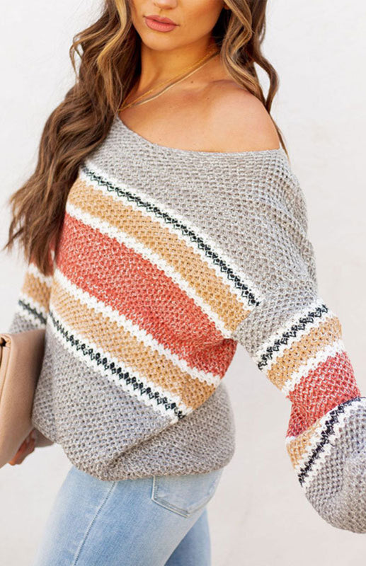 Loose Round Neck Knit Bottoming Shirt - Grey / S