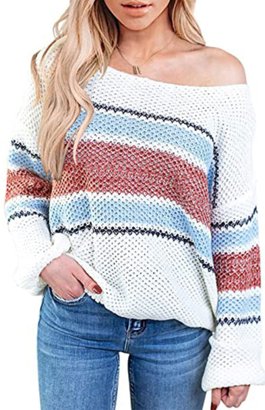 Loose Round Neck Knit Bottoming Shirt - Raw white off white / S