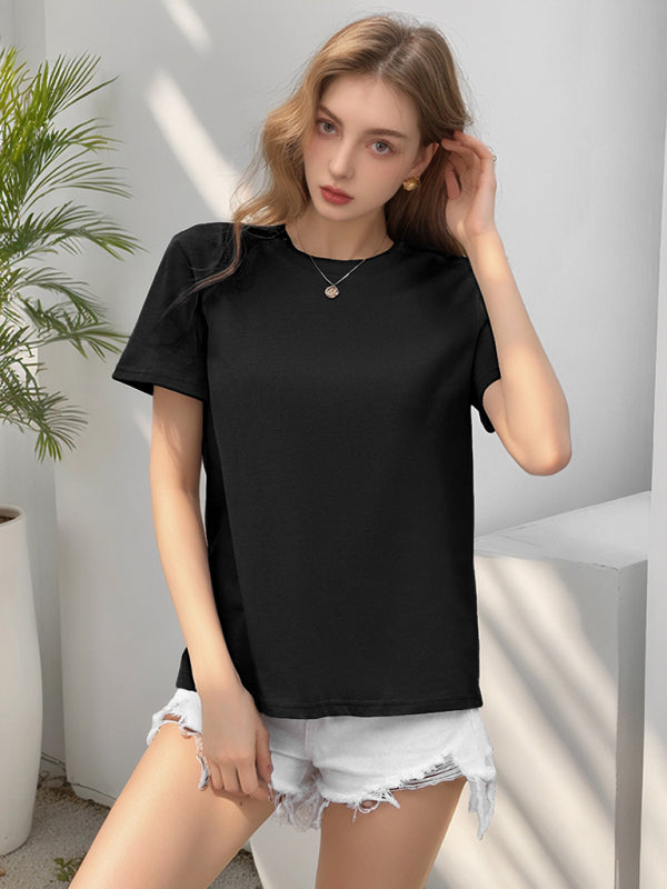 Loose round neck solid color short sleeve T-shirt