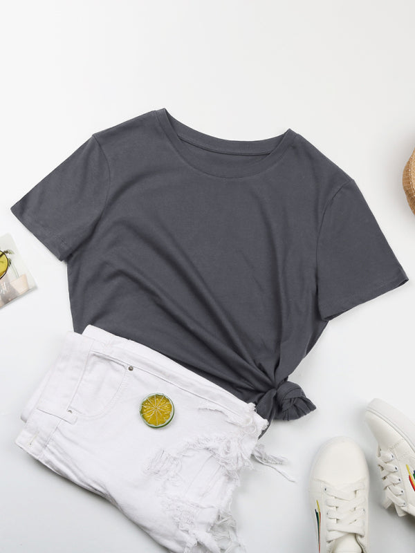 Loose round neck solid color short sleeve T-shirt