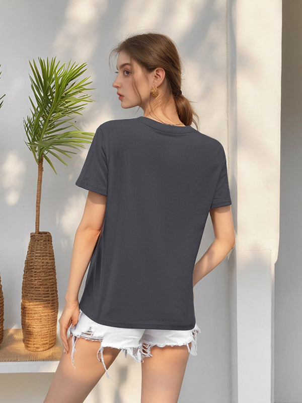 Loose round neck solid color short sleeve T-shirt