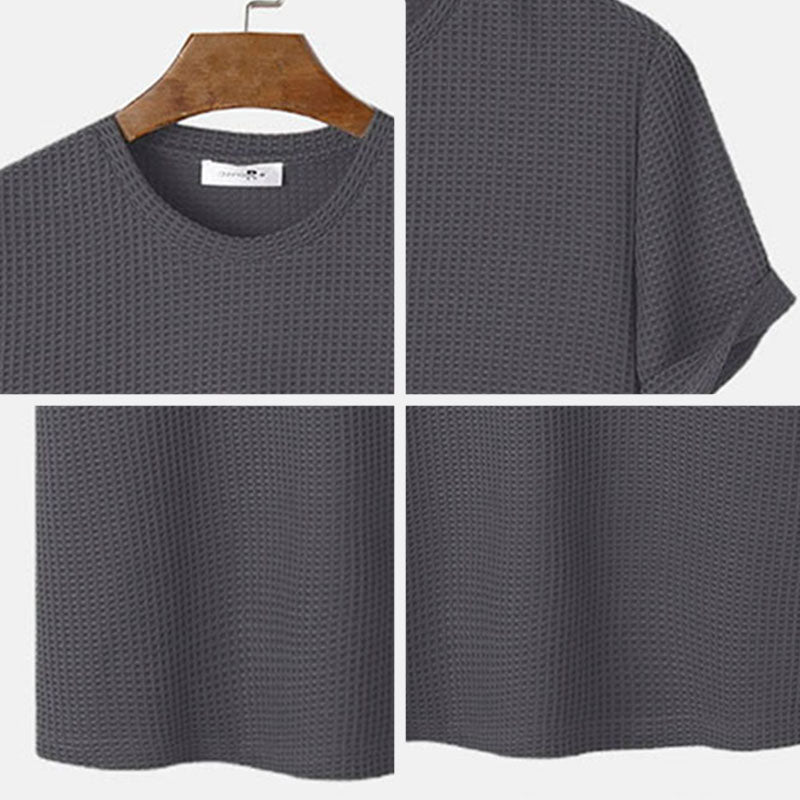 BEIGE WAFFLE-KNIT T-SHIRT FOR EVERYDAY WEAR AND VERSATILE STYLE