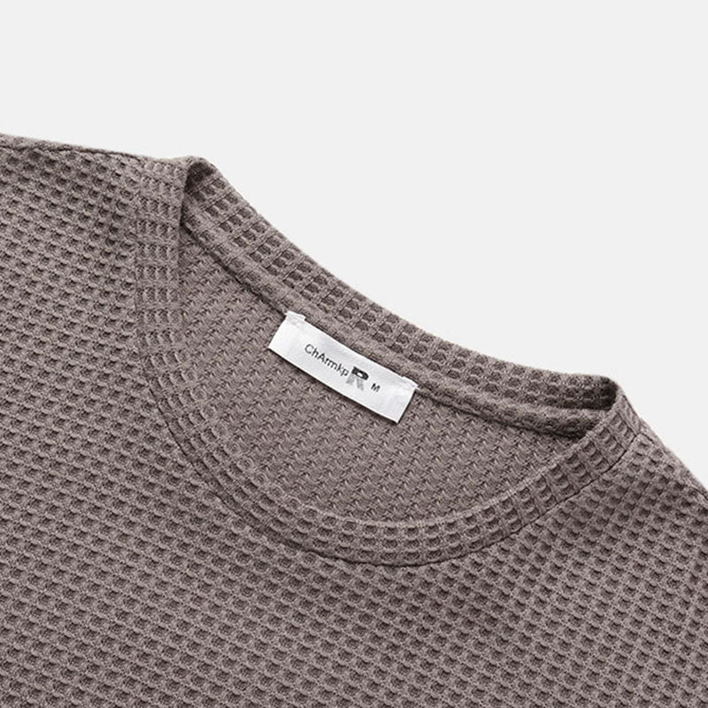 BEIGE WAFFLE-KNIT T-SHIRT FOR EVERYDAY WEAR AND VERSATILE STYLE