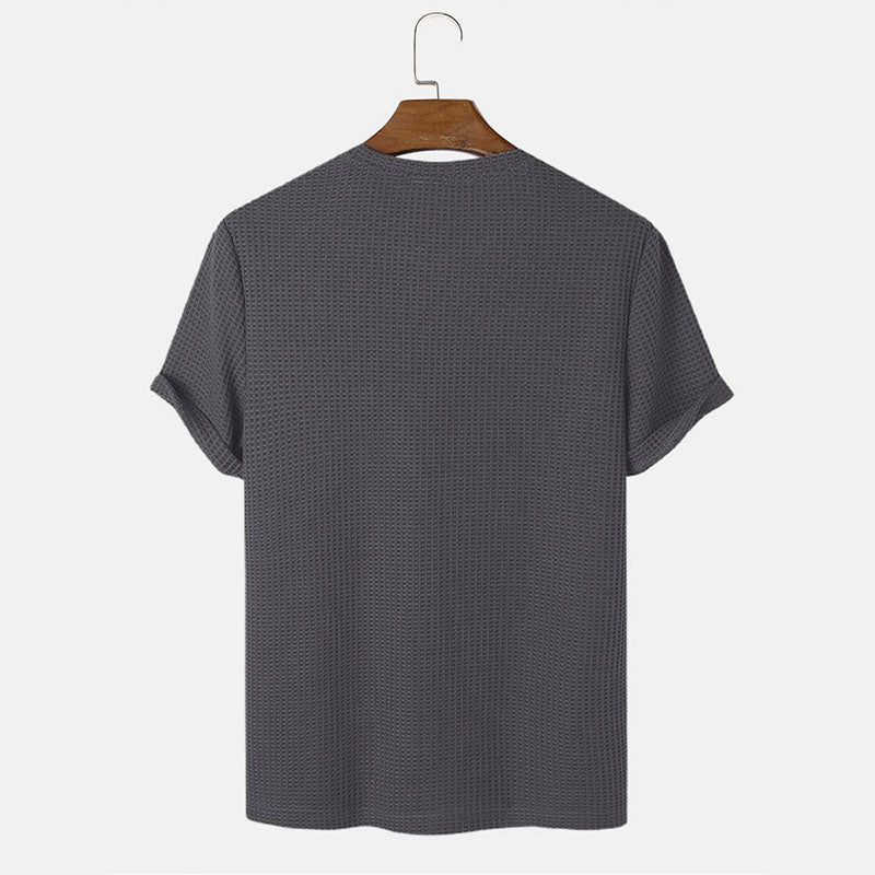 BEIGE WAFFLE-KNIT T-SHIRT FOR EVERYDAY WEAR AND VERSATILE STYLE