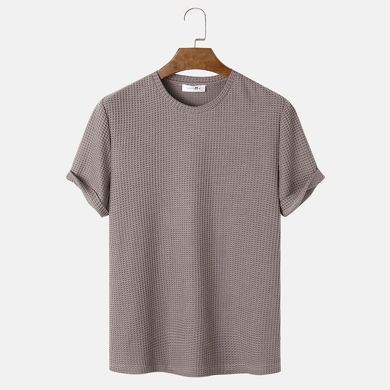 BEIGE WAFFLE-KNIT T-SHIRT FOR EVERYDAY WEAR AND VERSATILE STYLE