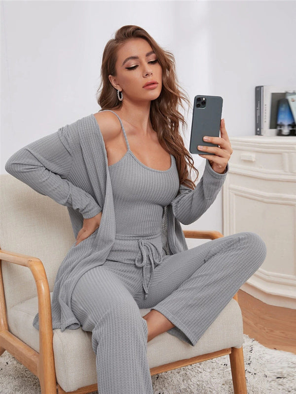 Loungewear Women’s Waffle Knit Long Three-Piece Suit