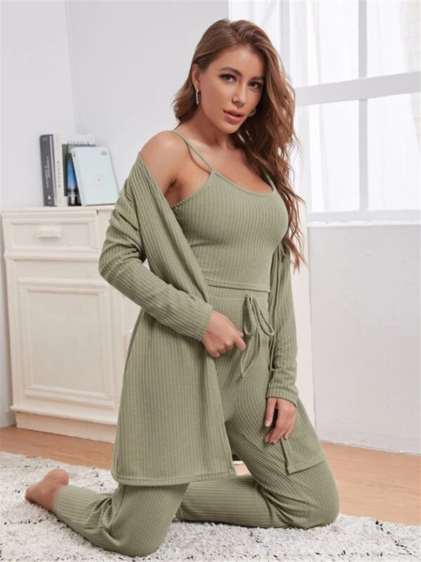 Loungewear Women’s Waffle Knit Long Three-Piece Suit