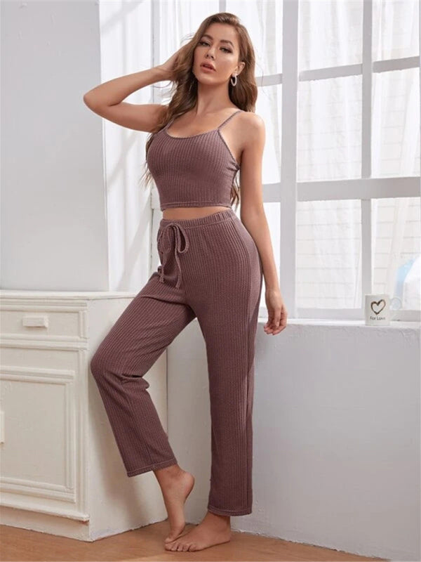 Loungewear Women’s Waffle Knit Long Three-Piece Suit