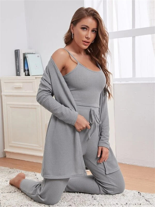 Loungewear Women’s Waffle Knit Long Three-Piece Suit