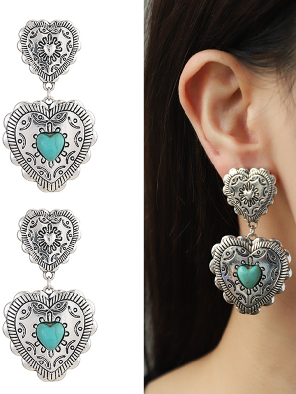 Love peach semi-precious stone vintage earrings - Pattern3 / FREESIZE