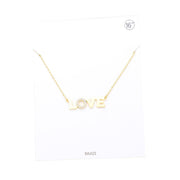 LOVE Rhinestone Embellished Brass Metal Message Pendant Necklace