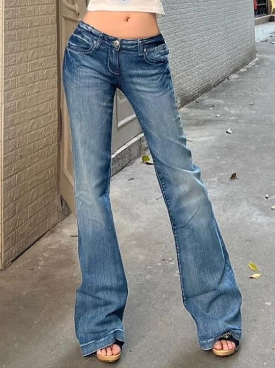 LOW-RISE FLARE JEANS IN BLUE - Y2K LOW WAIST DENIM