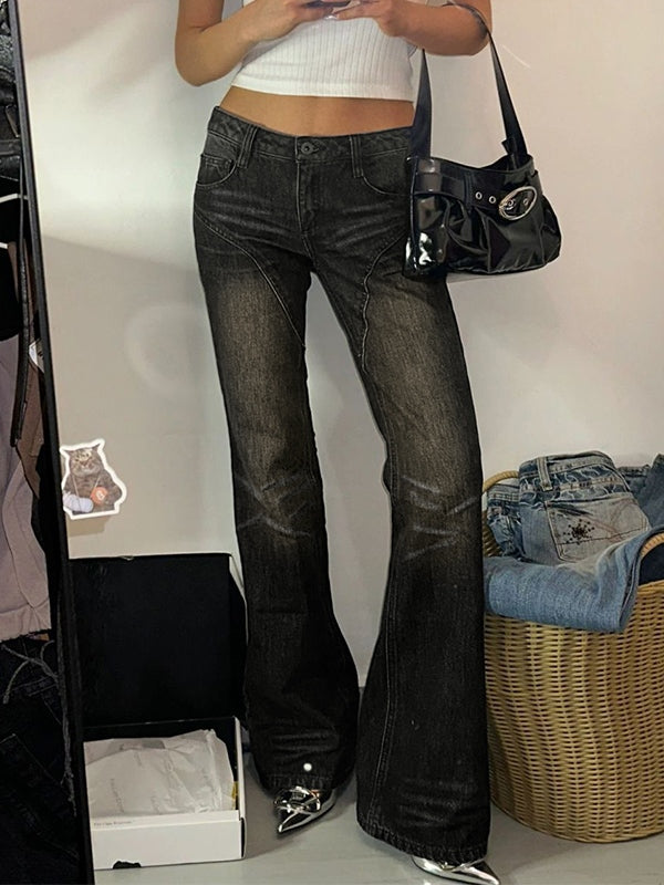 LOW-RISE FLARED JEANS WITH BELT - DARK Y2K LOW WAIST STYLE