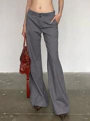 LOW RISE FLARED TROUSERS IN GREY - LOW RISE TAILORED DESIGN