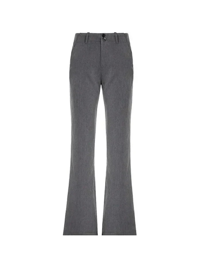 LOW RISE FLARED TROUSERS IN GREY - LOW RISE TAILORED DESIGN