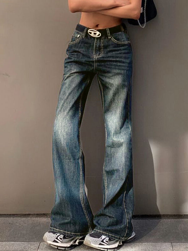 LOW-RISE WIDE-LEG DENIM JEANS RIPPED BOYFRIEND FLARED