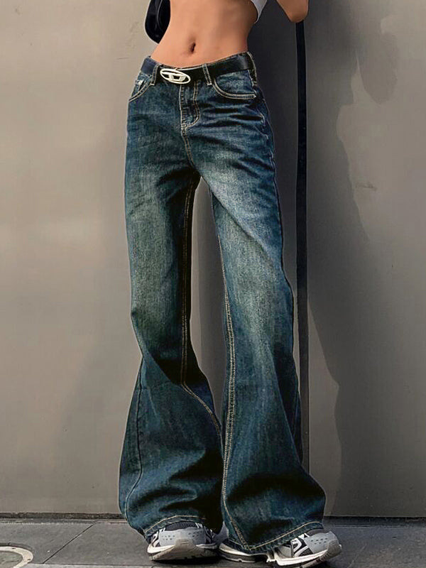 LOW-RISE WIDE-LEG DENIM JEANS RIPPED BOYFRIEND FLARED
