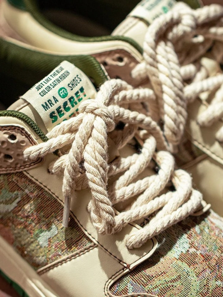 LOW-TOP SNEAKERS BEIGE AND BROWN OIL PAINTED SHOES